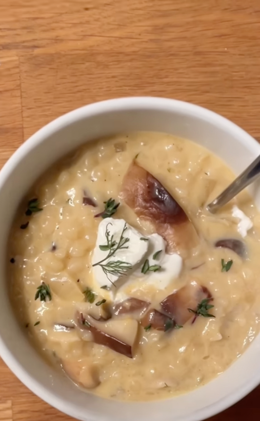Creamy Mushroom and Pearled Couscous Soup